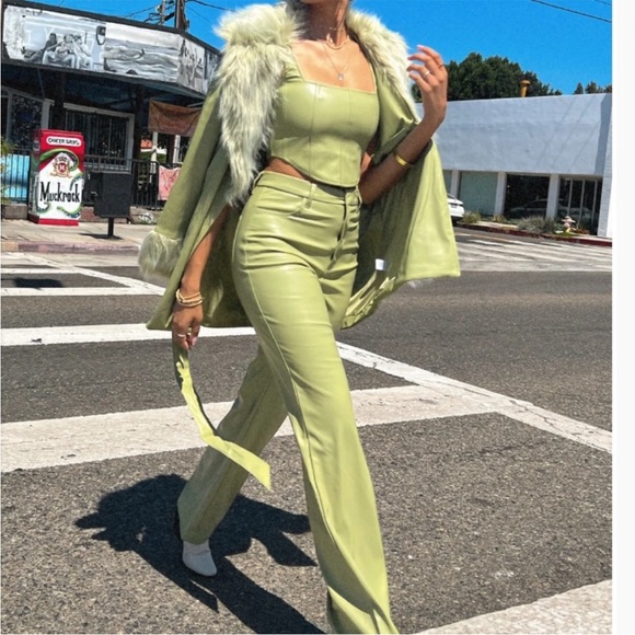 NEW NWT Show Me Your Mumu Penny Lane Faux Leather Wrap Jacket Sage Green - Picture 2 of 13